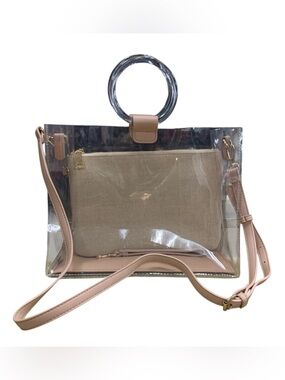 Madison West Clear PVC Crossbody with Blush Trim and Beige Pouch